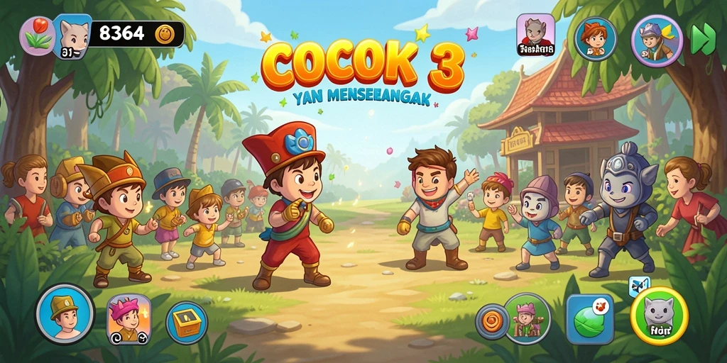Screenshot utama 8364 menampilkan gameplay Match-3 yang penuh warna.