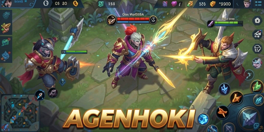 Screenshot gameplay AGENHOKI yang menampilkan pertarungan intens antarpemain.