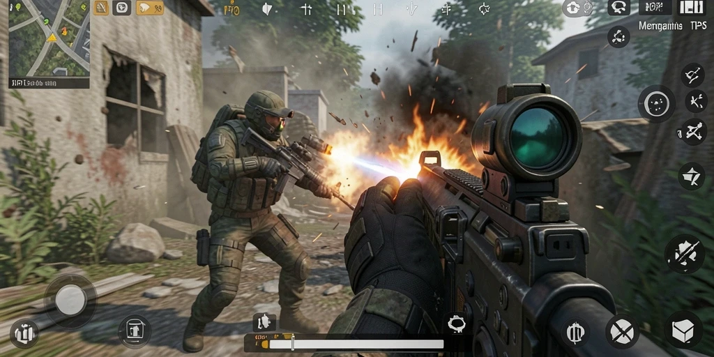 Screenshot API77 menunjukkan aksi tembak-menembak yang seru dalam game TPS.