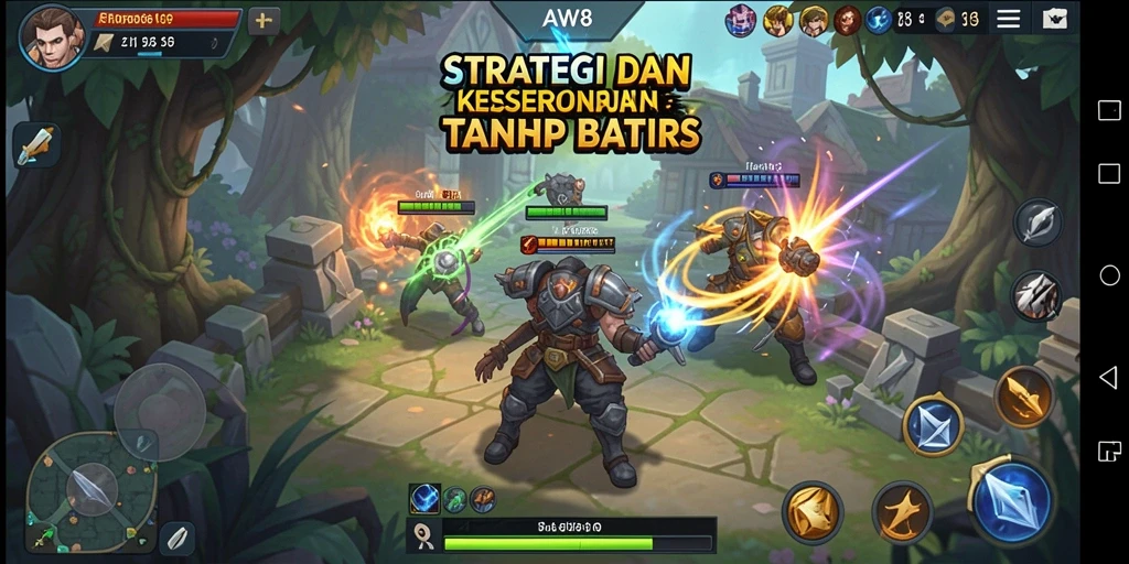 Screenshot yang menampilkan pertempuran strategis dan rencana permainan.