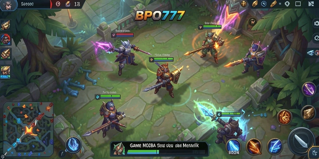 Tangkapan layar BPO777 menunjukkan aksi seru dalam permainan MOBA.