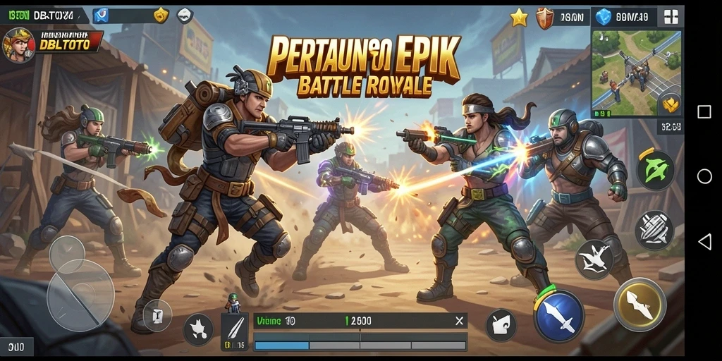Screenshot gameplay DBLTOTO dengan aksi pertarungan seru Battle Royale.