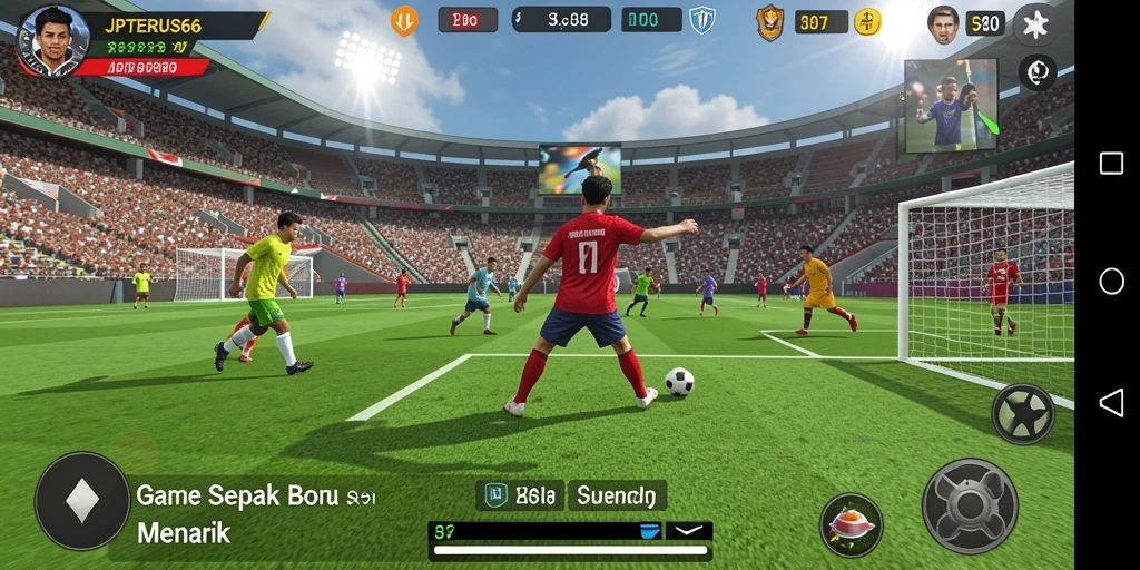Tampilan gameplay seru dengan aksi sepak bola yang mendebarkan.