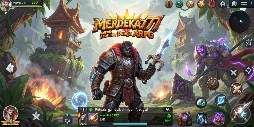 Tampilan gameplay epik dalam MERDEKA777 yang memukau.